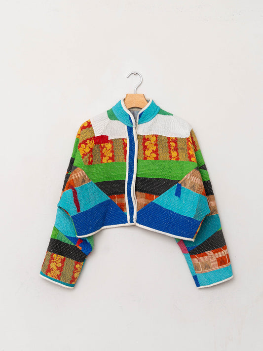 The Kaira Cropped Quilted Patchwork Kantha Jacket