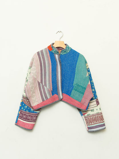 The Kaira Cropped Quilted Patchwork Kantha Jacket