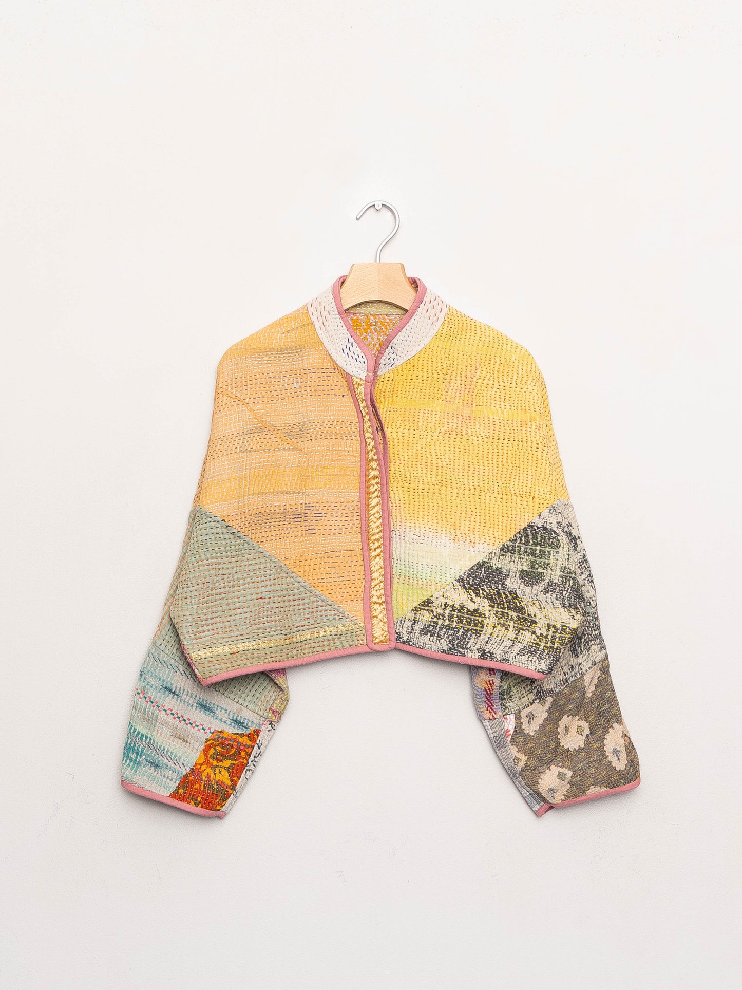 The Kaira Cropped Quilted Patchwork Kantha Jacket