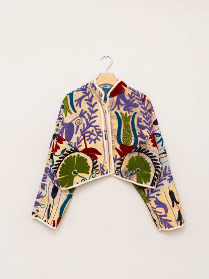 The Kaira Cropped Suzani Quilted Kantha Jacket