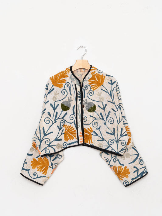 The Kaira Cropped Suzani Quilted Kantha Jacket