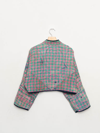 The Kaira Cropped Suzani Quilted Kantha Jacket