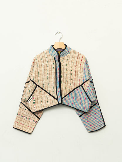 The Kaira Cropped Quilted Patchwork Kantha Jacket