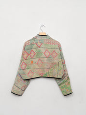 The Kaira Cropped Quilted Patchwork Kantha Jacket