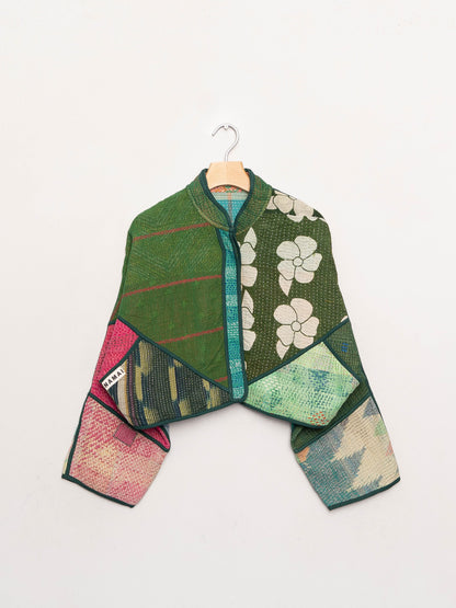 The Kaira Cropped Quilted Patchwork Kantha Jacket