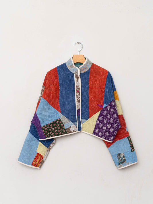 The Kaira Cropped Quilted Patchwork Kantha Jacket