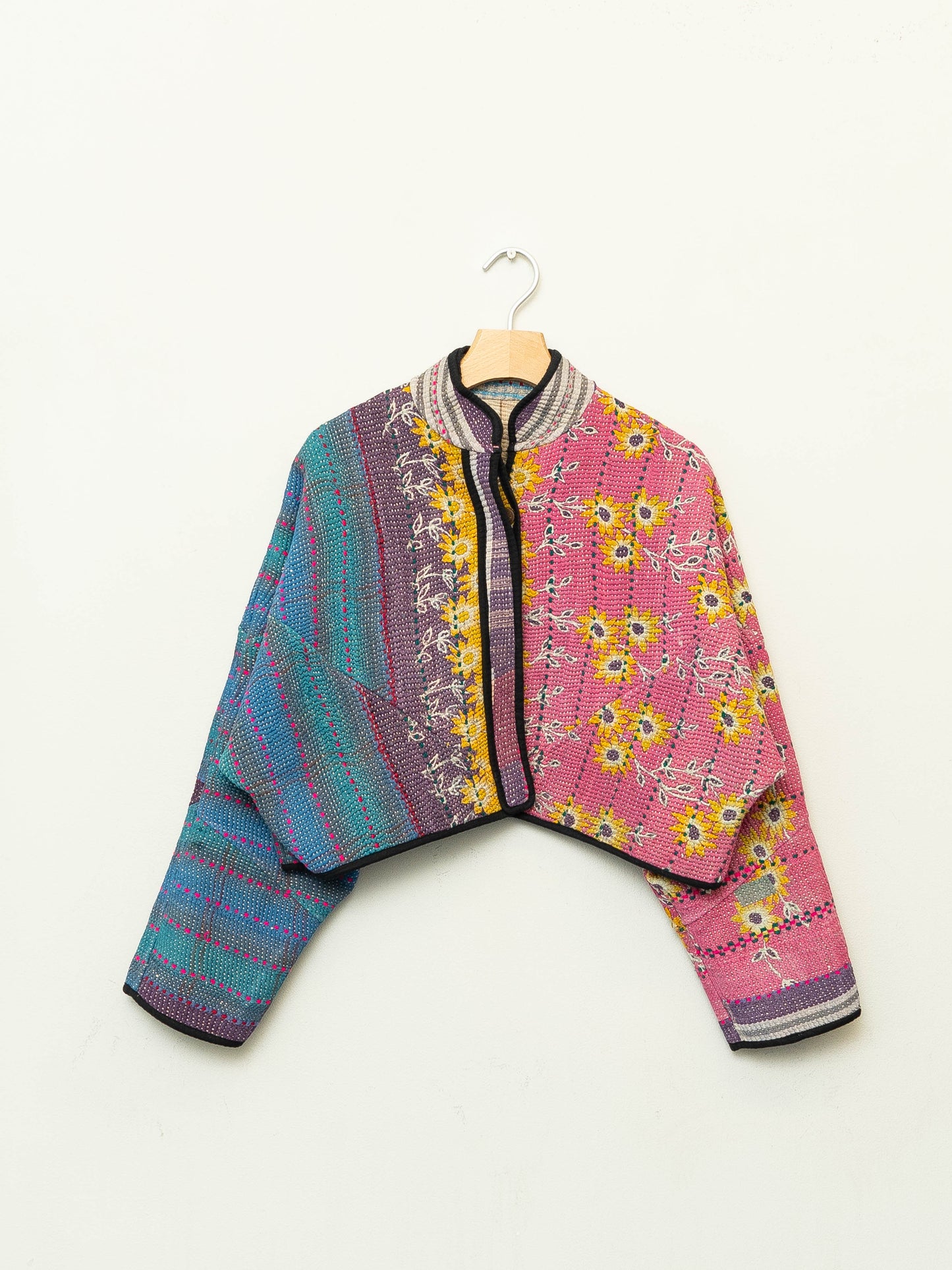 The Kaira Cropped Quilted Patchwork Kantha Jacket