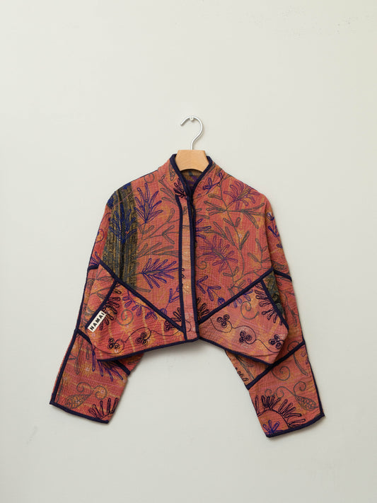 The Kaira Cropped Suzani Quilted Kantha Jacket