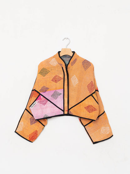 The Kaira Cropped Quilted Patchwork Kantha Jacket