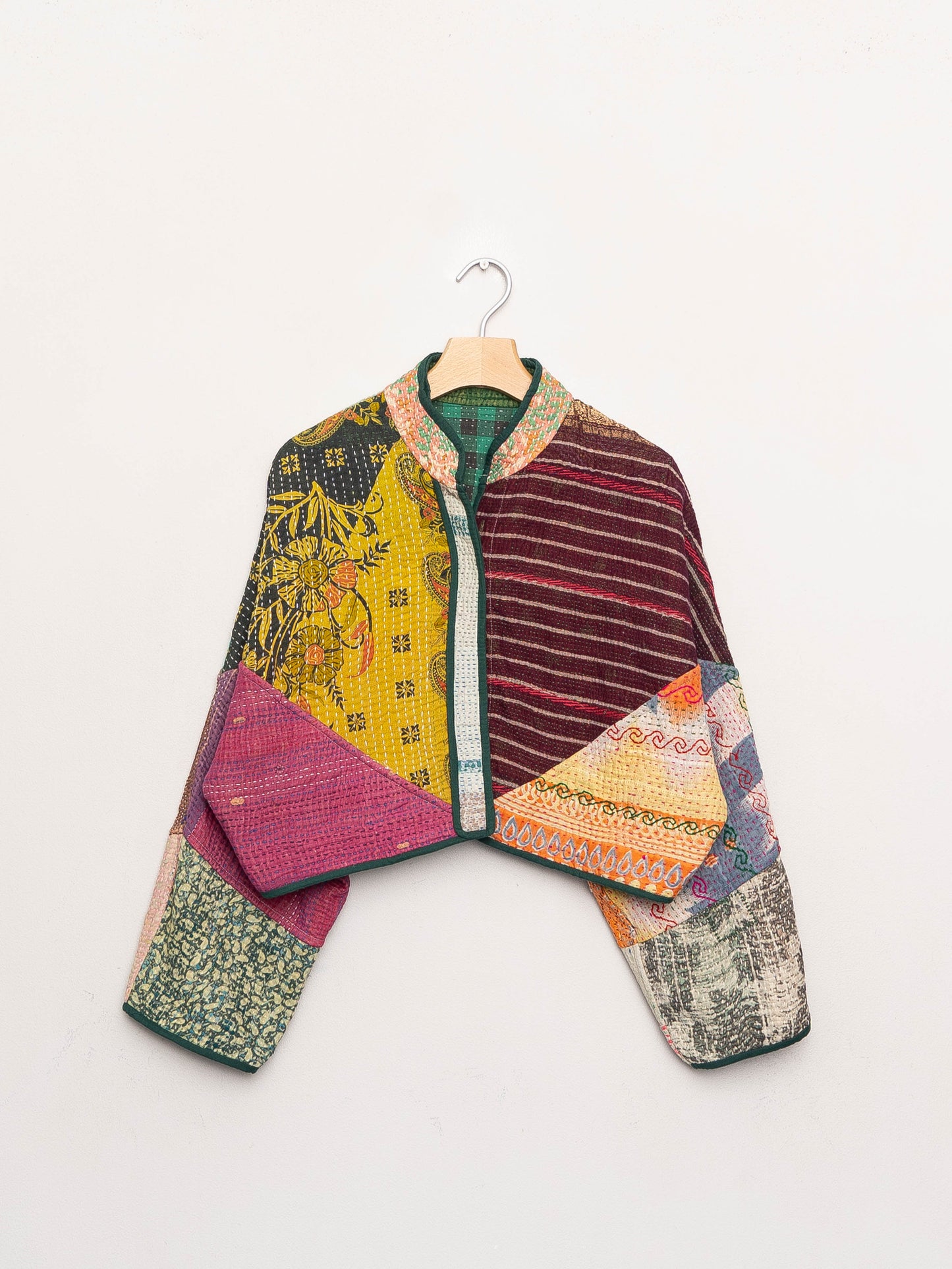 The Kaira Cropped Quilted Patchwork Kantha Jacket