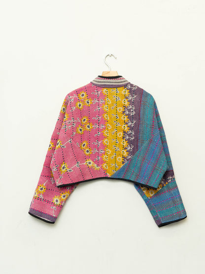 The Kaira Cropped Quilted Patchwork Kantha Jacket