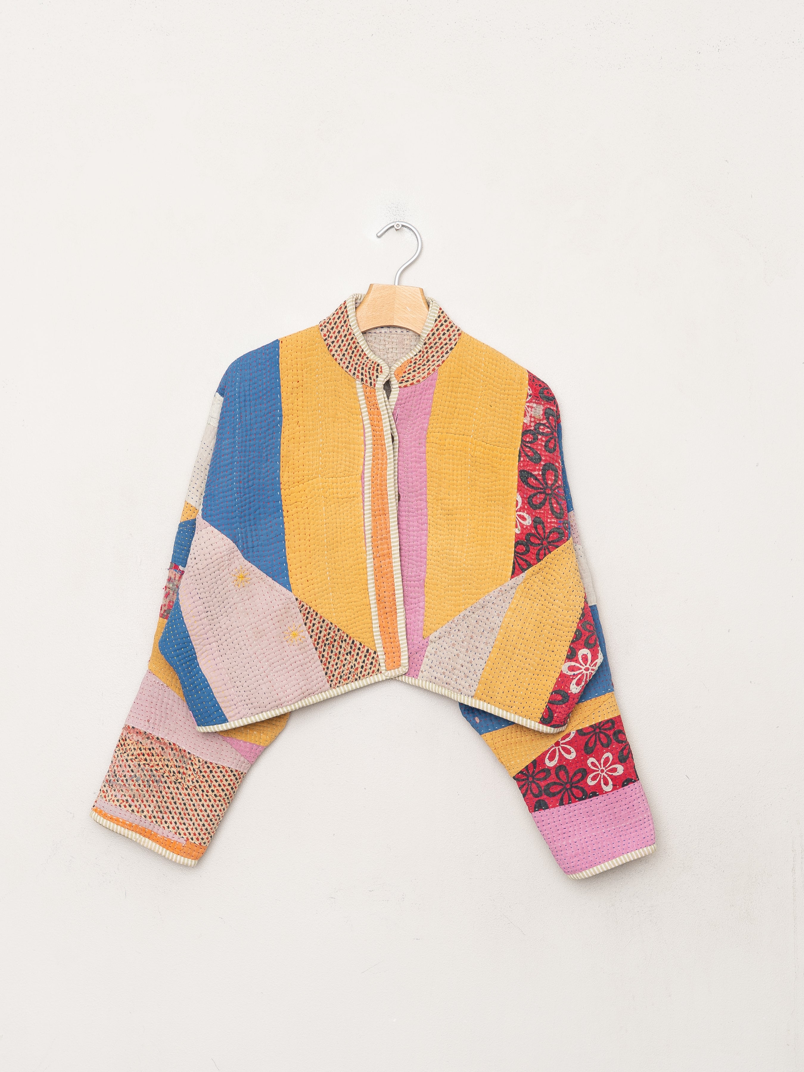 The Kaira Cropped Quilted Patchwork Kantha Jacket