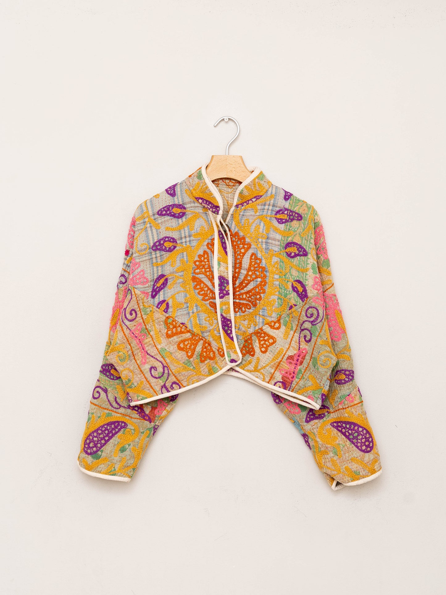 The Kaira Cropped Suzani Quilted Kantha Jacket