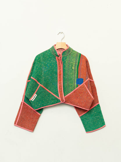 The Kaira Cropped Quilted Patchwork Kantha Jacket