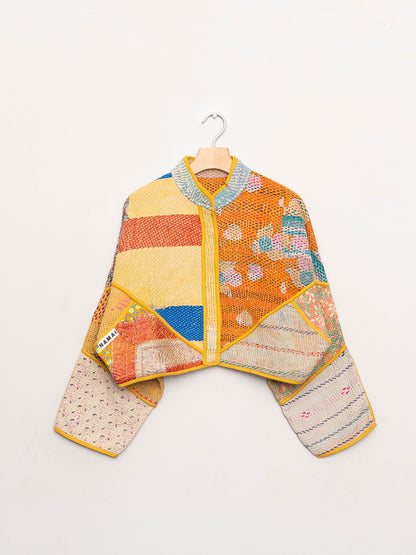 The Kaira Cropped Quilted Patchwork Kantha Jacket