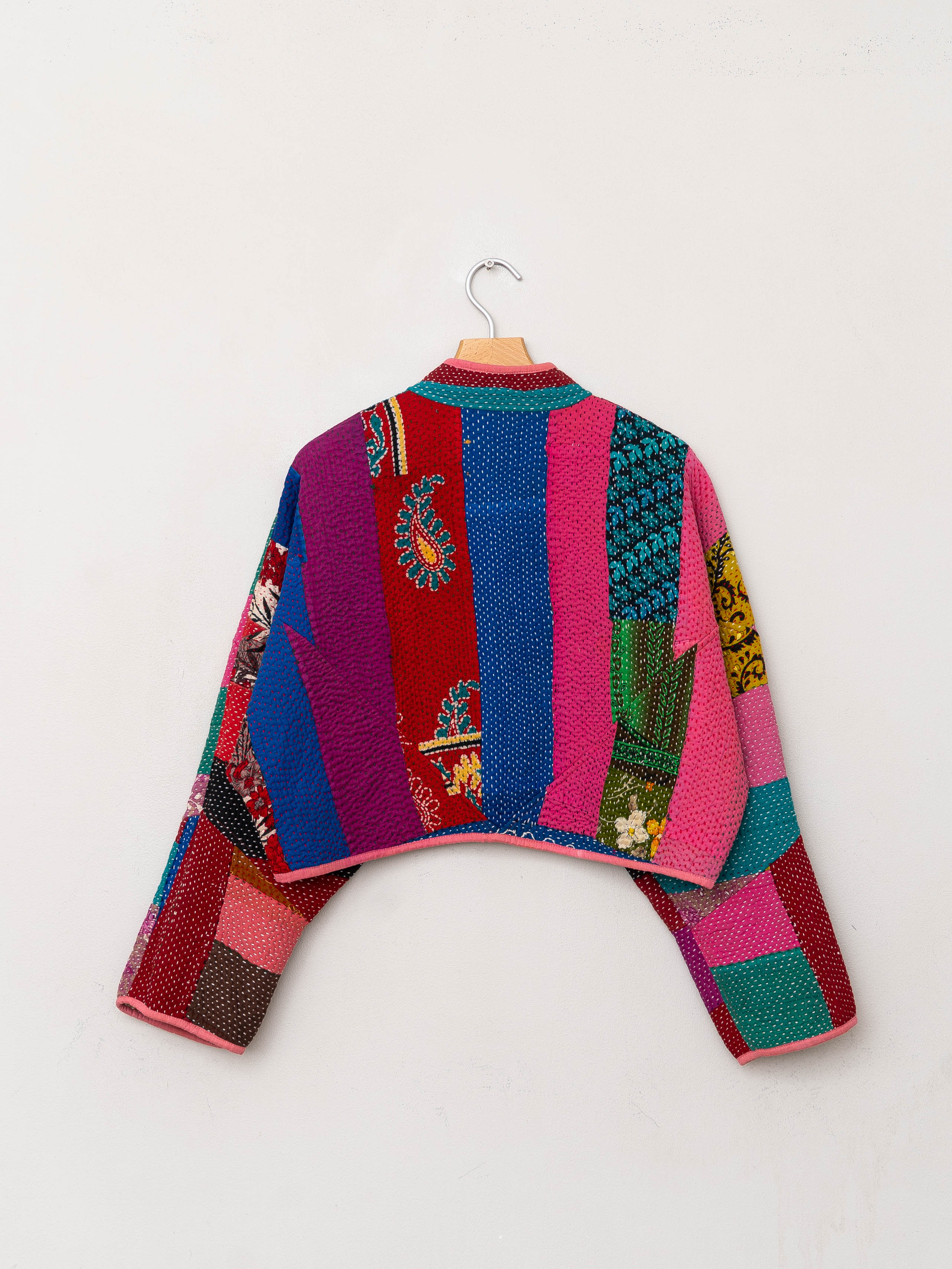 The Kaira Cropped Quilted Patchwork Kantha Jacket