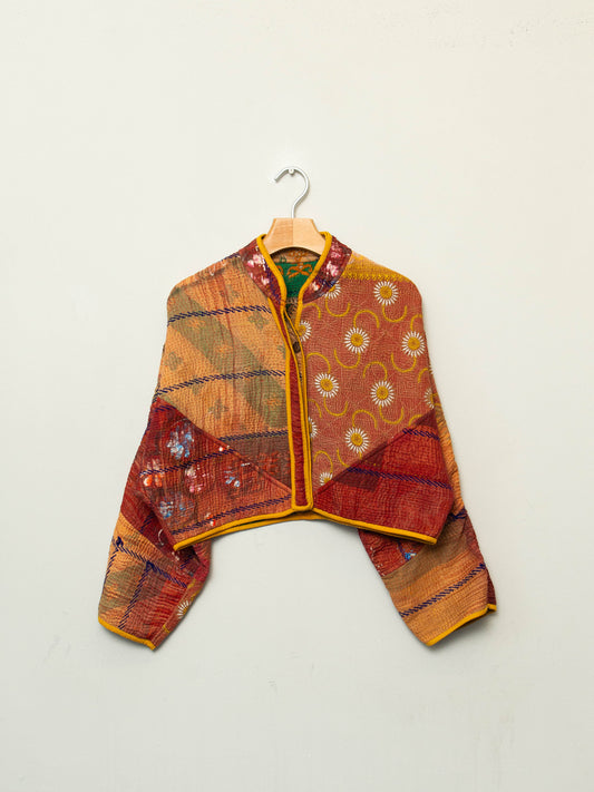 The Kaira Cropped Quilted Patchwork Kantha Jacket