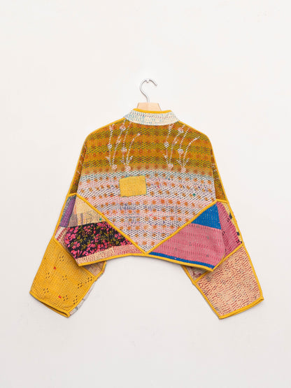 The Kaira Cropped Quilted Patchwork Kantha Jacket