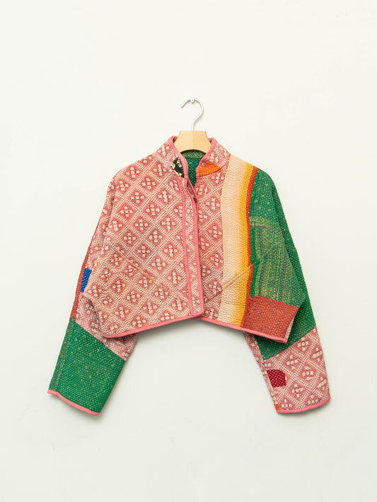 The Kaira Cropped Quilted Patchwork Kantha Jacket