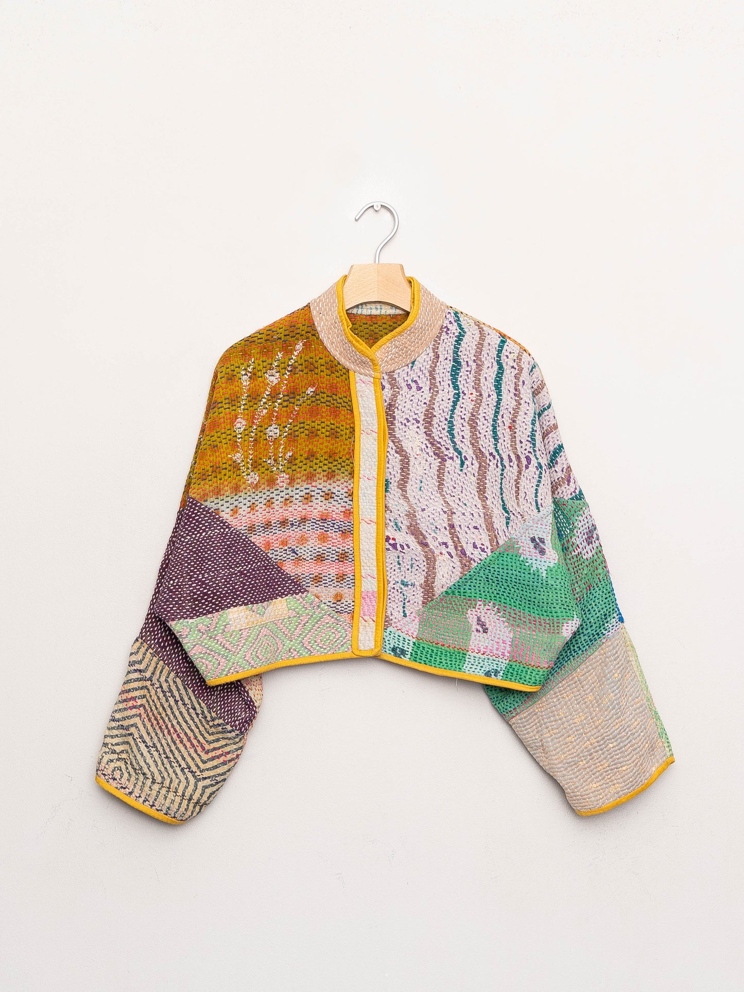 The Kaira Cropped Quilted Patchwork Kantha Jacket