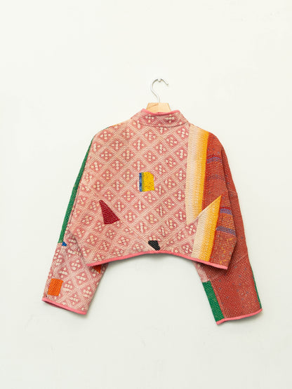 The Kaira Cropped Quilted Patchwork Kantha Jacket