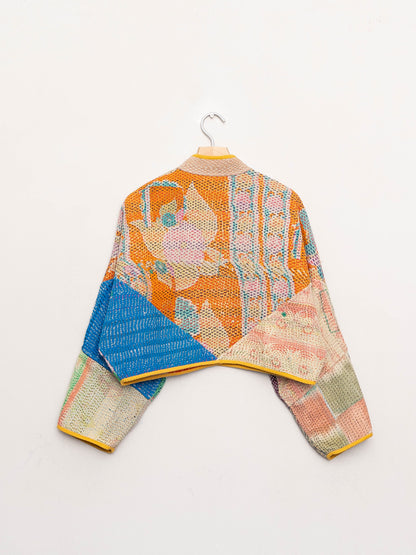 The Kaira Cropped Quilted Patchwork Kantha Jacket