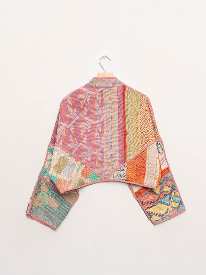 The Kaira Cropped Quilted Patchwork Kantha Jacket