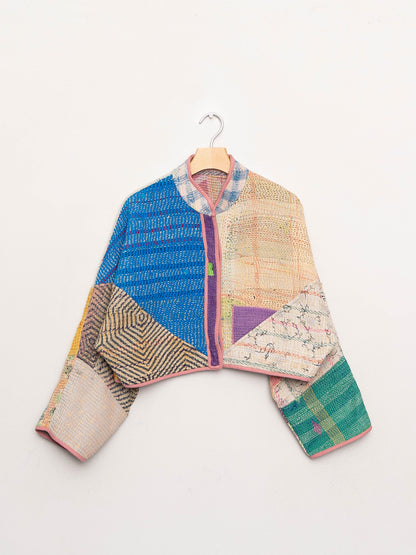 The Kaira Cropped Quilted Patchwork Kantha Jacket