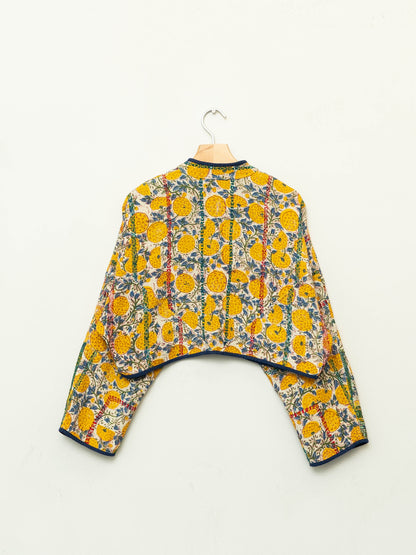 The Kaira Cropped Quilted Patchwork Kantha Jacket