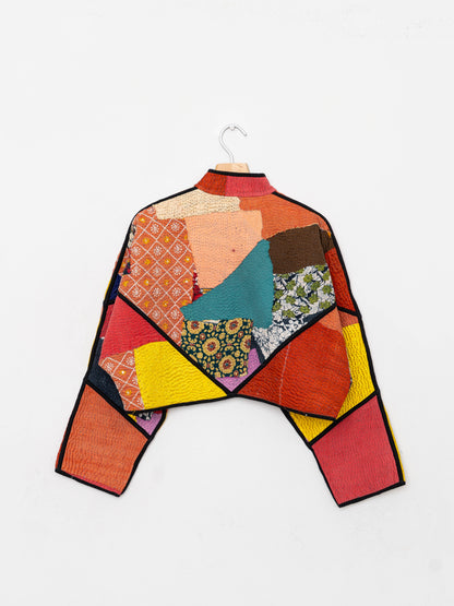 The Kaira Cropped Quilted Patchwork Kantha Jacket