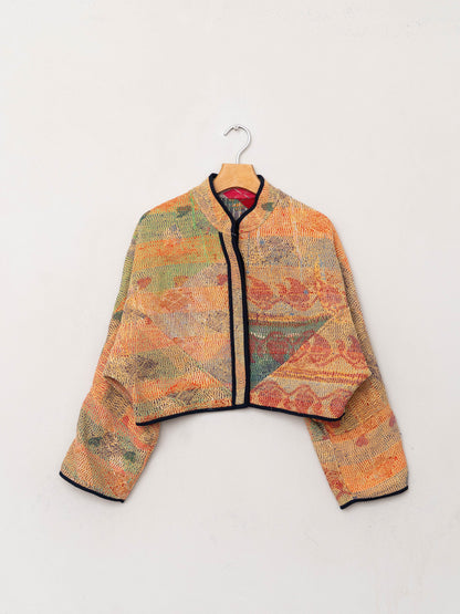 The Kaira Cropped Quilted Patchwork Kantha Jacket