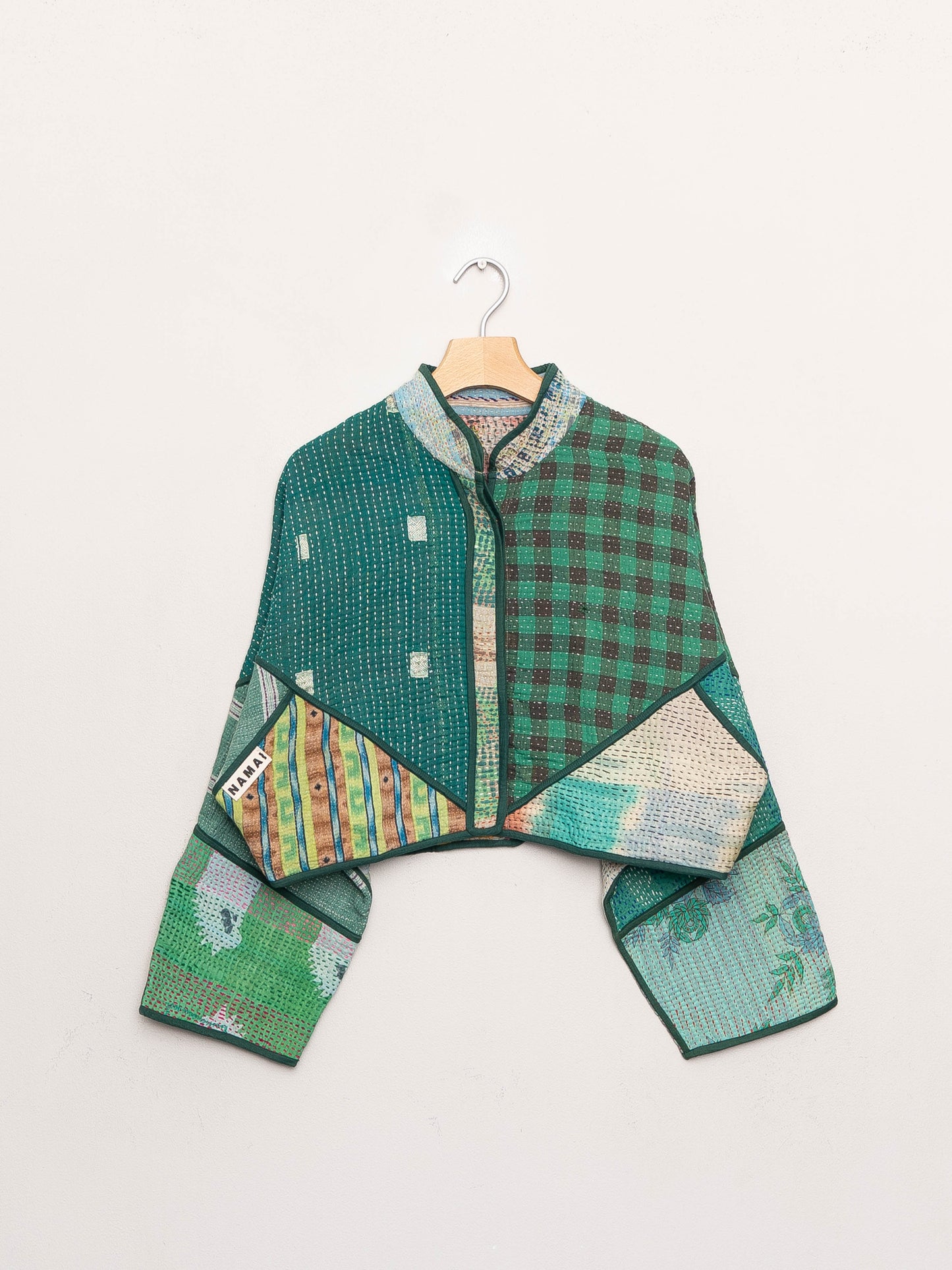 The Kaira Cropped Quilted Patchwork Kantha Jacket