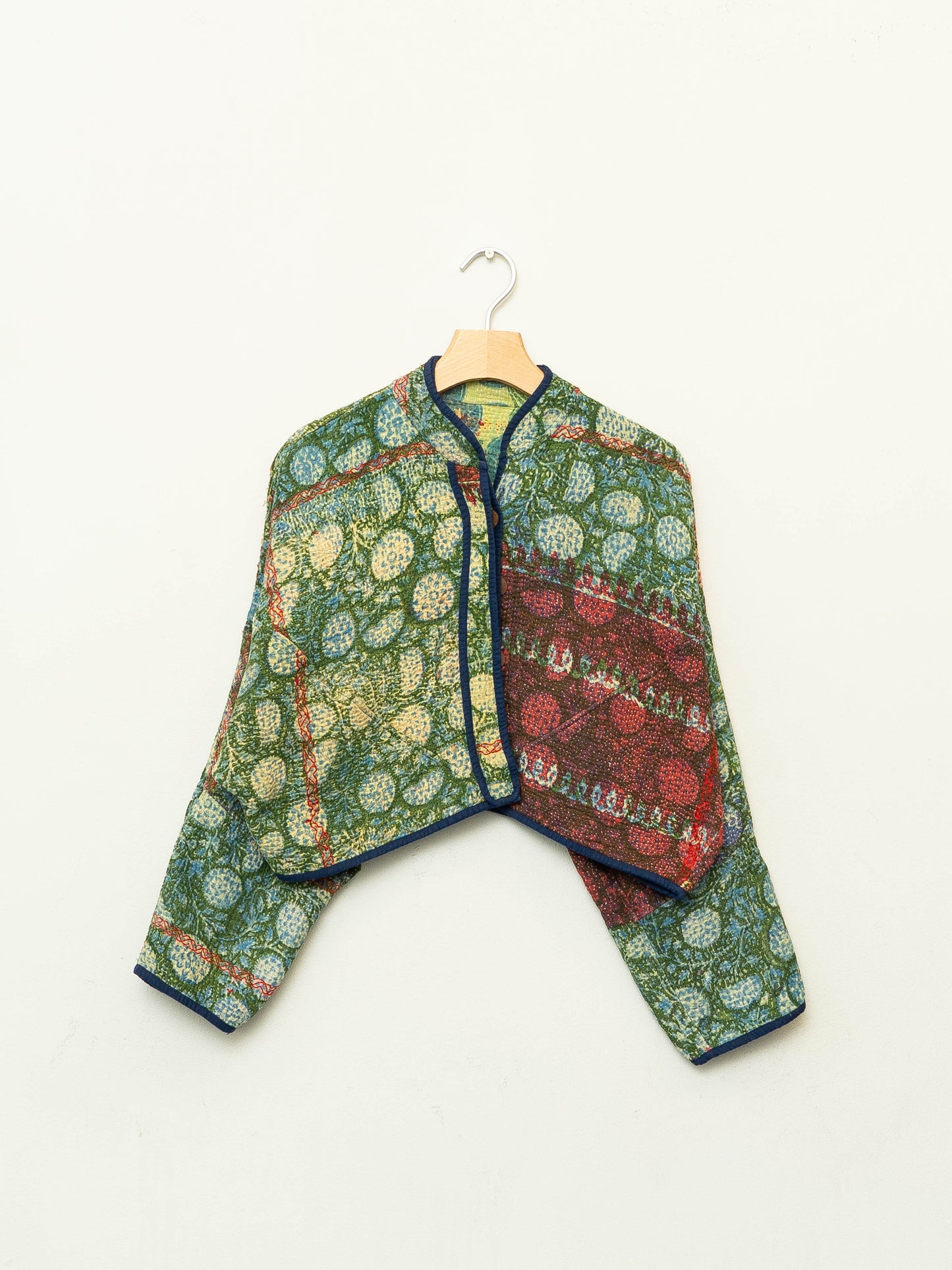 The Kaira Cropped Quilted Patchwork Kantha Jacket