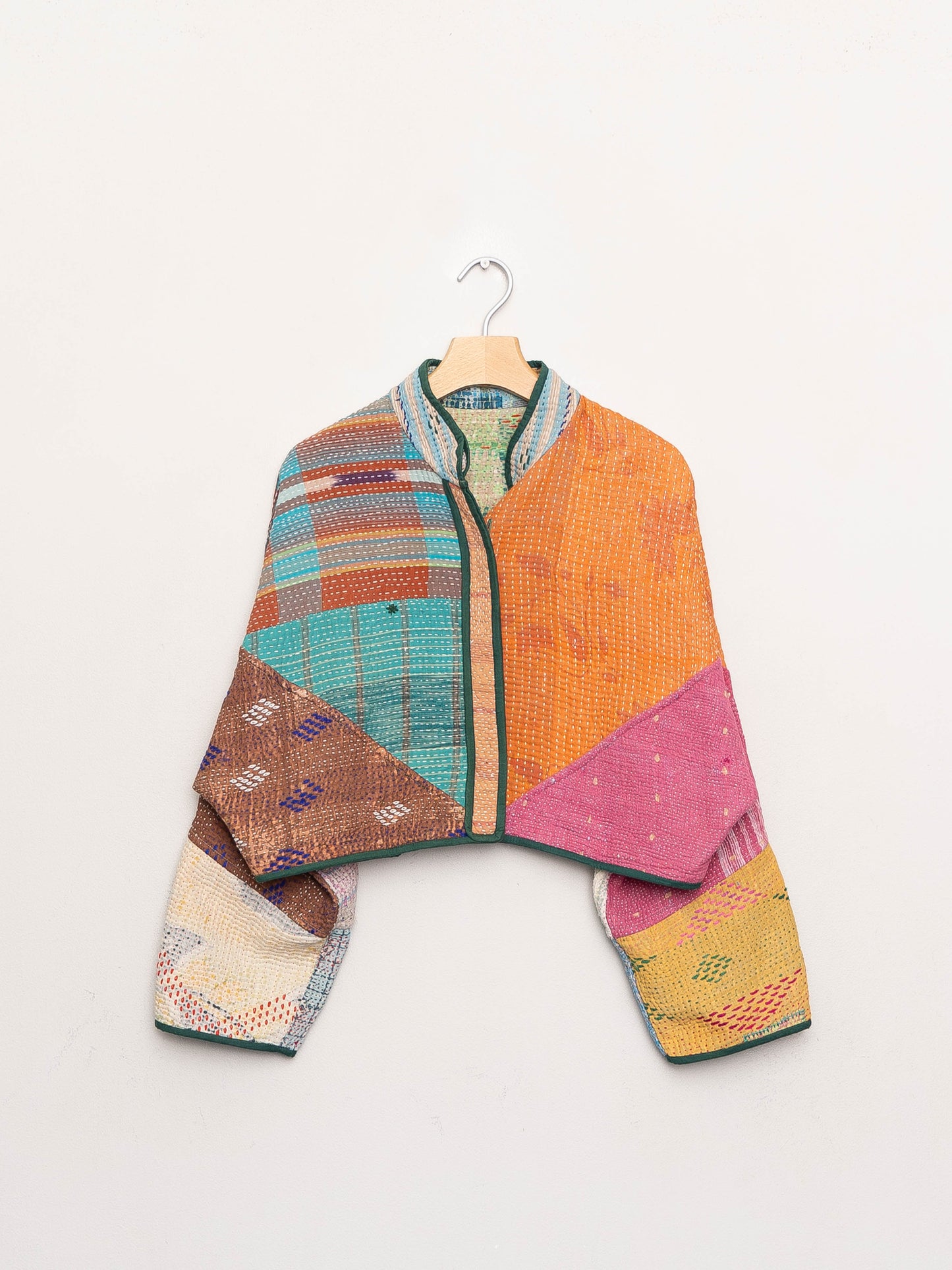 The Kaira Cropped Quilted Patchwork Kantha Jacket