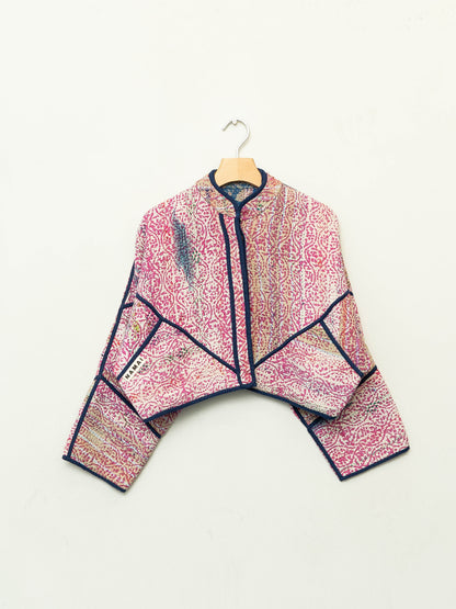 The Kaira Cropped Quilted Patchwork Kantha Jacket