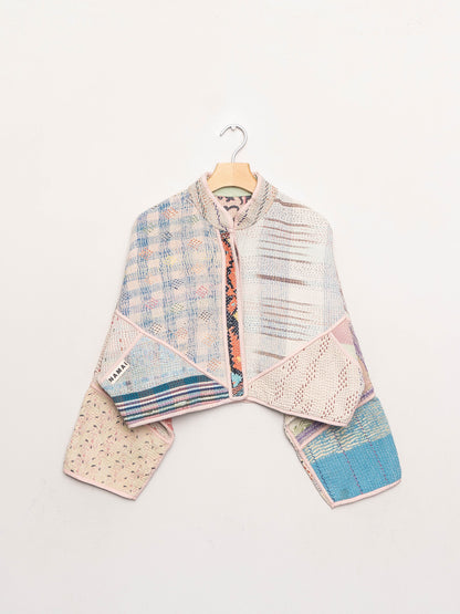 The Kaira Cropped Quilted Patchwork Kantha Jacket