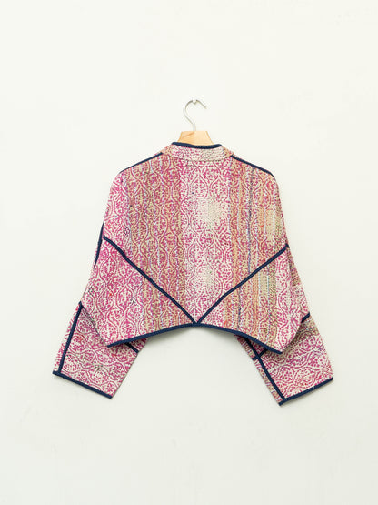 The Kaira Cropped Quilted Patchwork Kantha Jacket