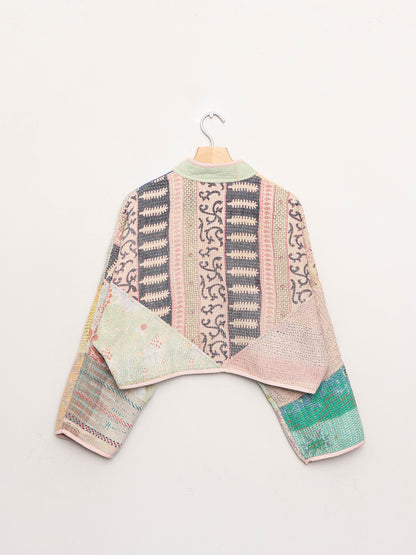 The Kaira Cropped Quilted Patchwork Kantha Jacket