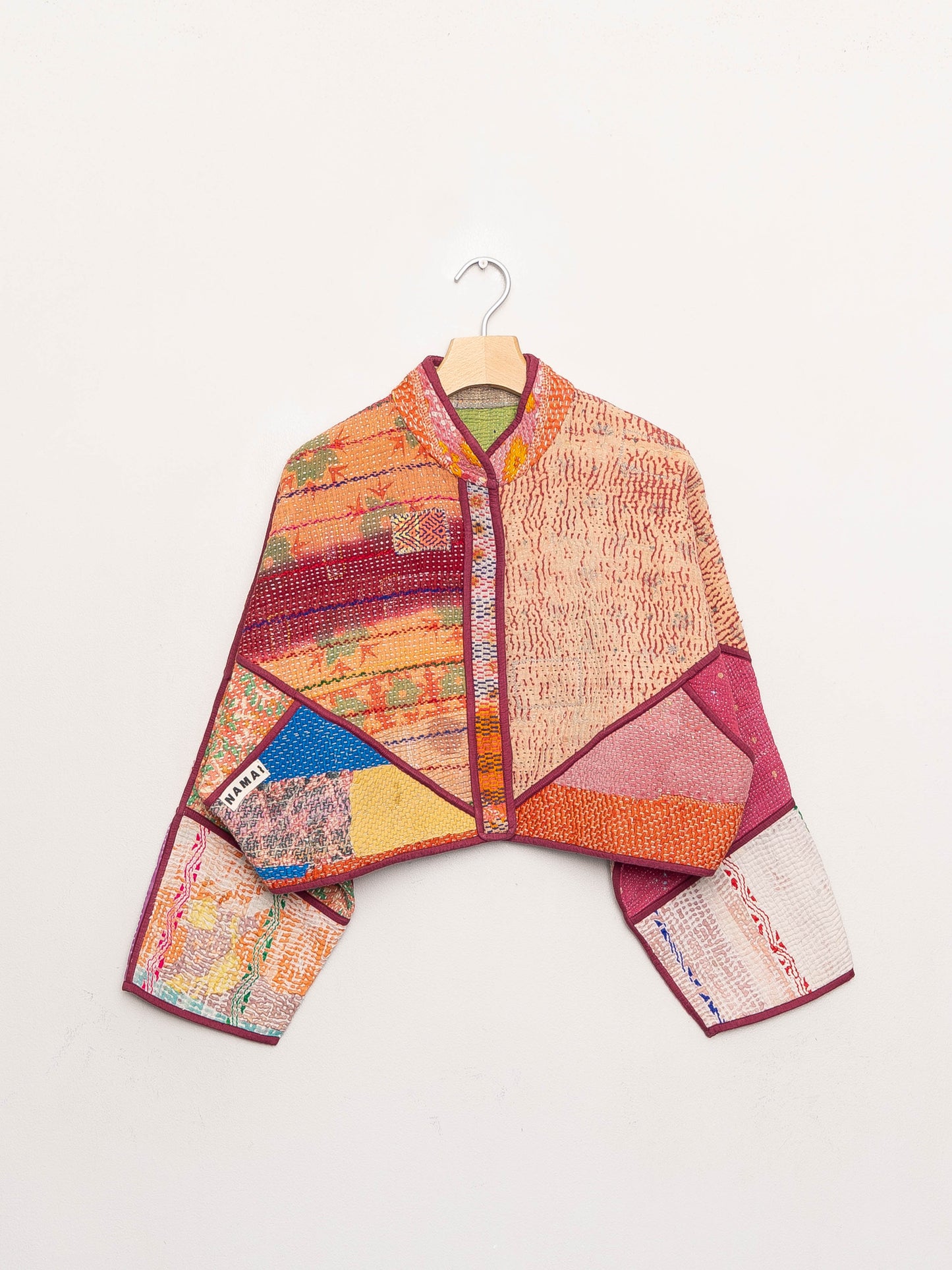 The Kaira Cropped Quilted Patchwork Kantha Jacket