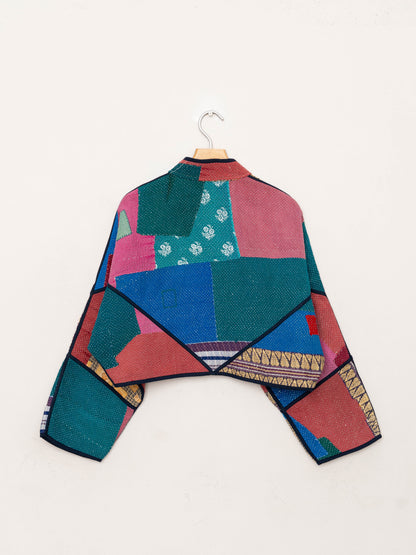 The Kaira Cropped Quilted Patchwork Kantha Jacket