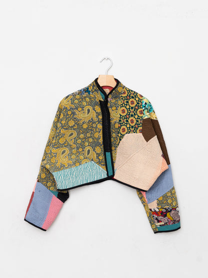 The Kaira Cropped Quilted Patchwork Kantha Jacket