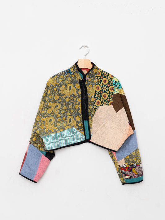 The Kaira Cropped Quilted Patchwork Kantha Jacket