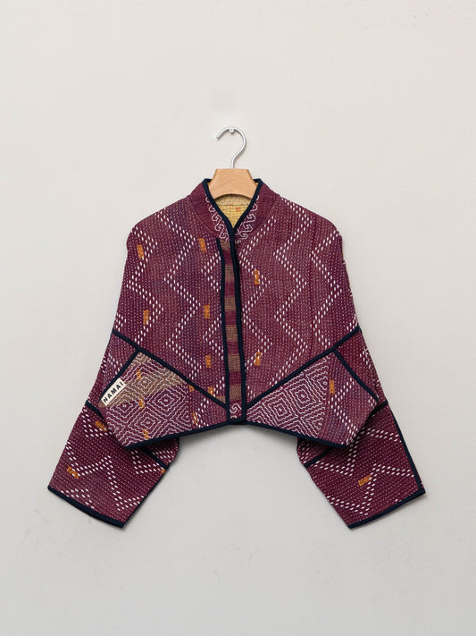 The Kaira Cropped Quilted Patchwork Kantha Jacket