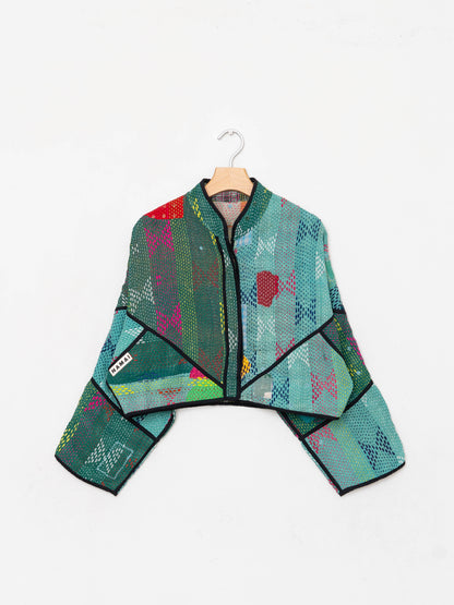 The Kaira Cropped Quilted Patchwork Kantha Jacket