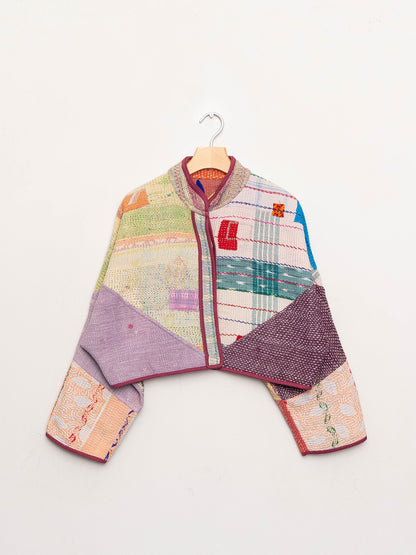 The Kaira Cropped Quilted Patchwork Kantha Jacket