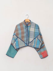 The Kaira Cropped Quilted Patchwork Kantha Jacket