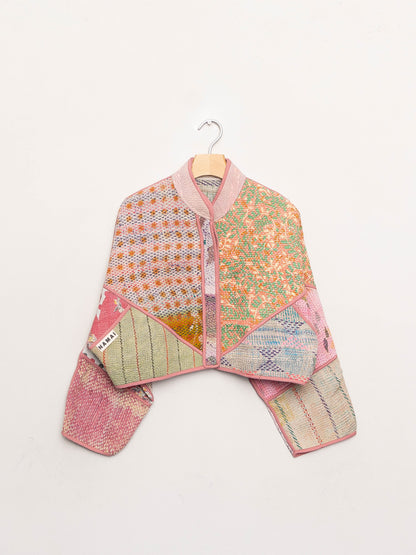 The Kaira Cropped Quilted Patchwork Kantha Jacket