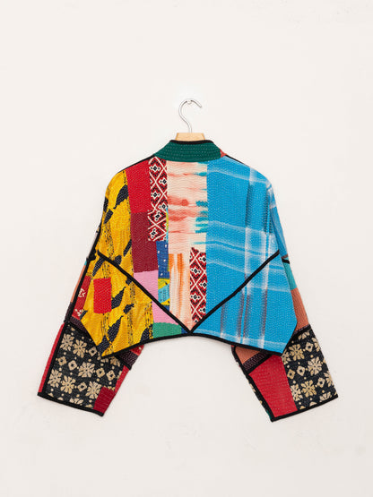 The Kaira Cropped Quilted Patchwork Kantha Jacket