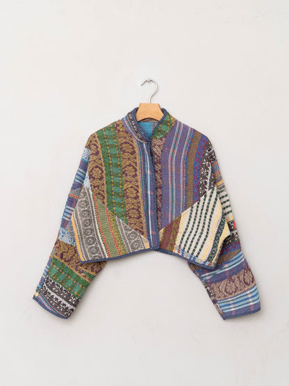 The Kaira Cropped Quilted Patchwork Kantha Jacket