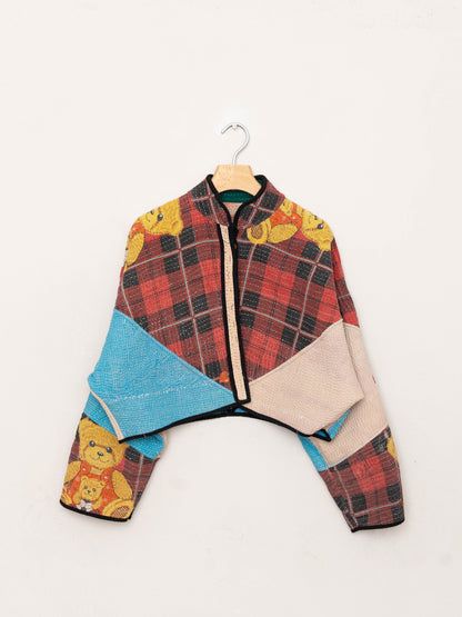 The Kaira Cropped Quilted Patchwork Kantha Jacket